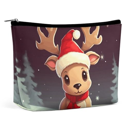 Kosmetiktasche mit niedlichem Rentier-Motiv, große Kulturbeutel für Damen, wasserdichte Kosmetiktasche für Geldbörse, tragbar, Make-up-Tasche, niedlicher Reißverschluss, Kosmetiktasche, lustige von QMNBTES