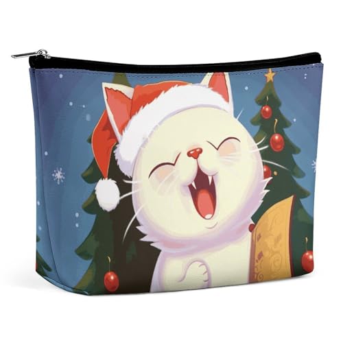 Kosmetiktasche mit niedlicher Katze, Weihnachtslieder, große Kulturbeutel für Damen, wasserdichte Kosmetiktasche für Geldbörse, tragbar, Make-up-Tasche, niedlicher Reißverschluss, Kosmetiktasche von QMNBTES