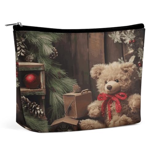 Kulturbeutel mit Weihnachtsbaumzweig, Bärenpuppe, große Kulturbeutel für Damen, wasserdichte Kosmetiktasche für Geldbörse, tragbare Make-up-Organizer, niedliche Reißverschlusstasche, Kosmetiktasche von QMNBTES