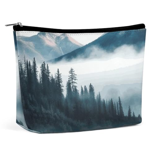 Make-up-Tasche mit nebligem Berg und Landschaft, große Kulturbeutel für Damen, wasserdichte Kosmetiktasche für Geldbörse, tragbare Make-up-Organizer, niedliche Reißverschlusstasche, Kosmetiktasche von QMNBTES