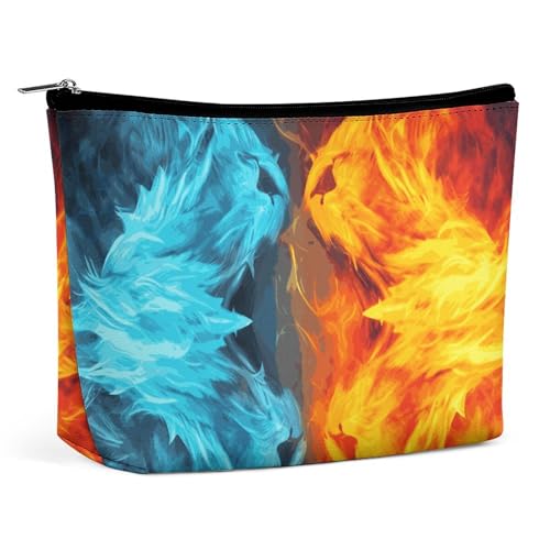 QMNBTES Fire Vs Ice Art Reise-Make-up-Tasche, groß, Kulturbeutel für Damen, wasserdichte Kosmetiktasche für Geldbörse, tragbare Make-up-Organizer, niedliche Reißverschlusstasche, Kosmetiktasche von QMNBTES