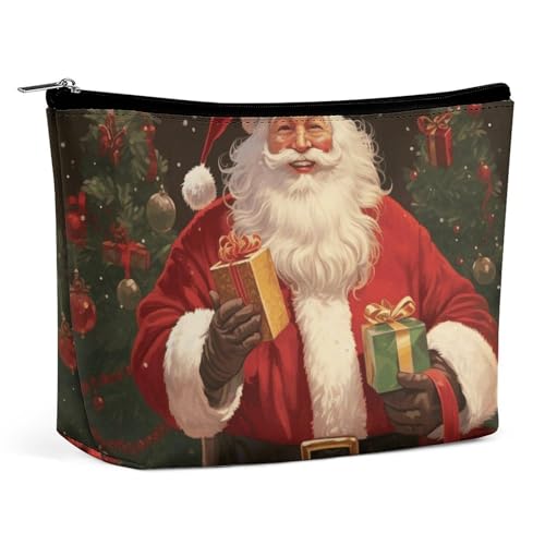 QMNBTES Kosmetiktasche mit Weihnachtsmann-Motiv, groß, Kulturbeutel für Damen, wasserdicht, Kosmetiktasche für Geldbörse, tragbar, Make-up-Tasche, niedlicher Reißverschluss, Kosmetiktasche, lustige von QMNBTES