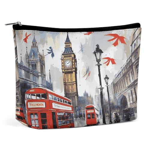QMNBTES London Reise-Make-up-Tasche, groß, Kulturbeutel für Damen, wasserdichte Kosmetiktasche für Geldbörse, tragbare Make-up-Organizer, niedliche Reißverschlusstasche, Kosmetiktasche, lustige von QMNBTES
