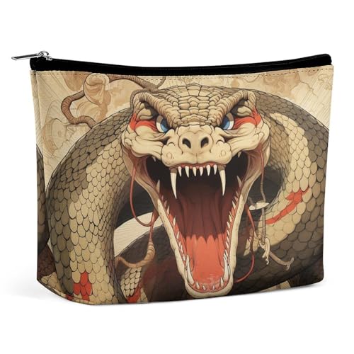 QMNBTES Make-up-Tasche mit Schlangenmotiv, große Kulturtasche für Damen, wasserdichte Kosmetiktasche für Geldbörse, tragbar, Make-up-Tasche, niedlicher Reißverschluss, Kosmetiktasche, lustige von QMNBTES