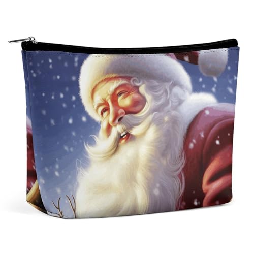 QMNBTES Make-up-Tasche mit lächelndem Weihnachtsmann, große Kulturbeutel für Damen, wasserdichte Kosmetiktasche für Geldbörse, tragbar, Make-up-Tasche, niedlicher Reißverschluss, Kosmetiktasche von QMNBTES