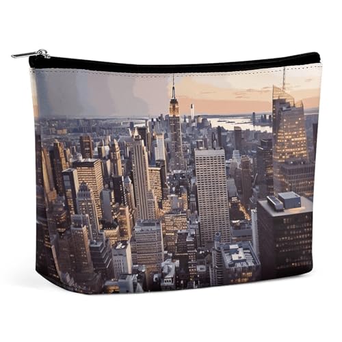 QMNBTES New York City Reise-Make-up-Tasche, groß, Kulturbeutel für Damen, wasserdichte Kosmetiktasche für Geldbörse, tragbare Make-up-Organizer, niedliche Reißverschlusstasche, Kosmetiktasche, lustige von QMNBTES