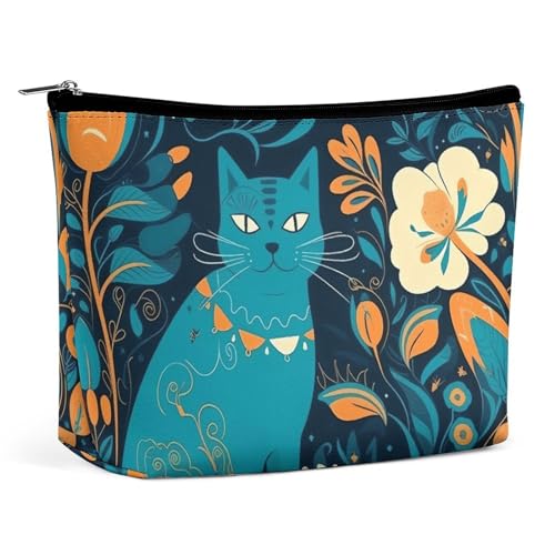QMNBTES Reise-Make-up-Tasche, Motiv: Katze in der Wildnis, große Kulturtasche für Damen, wasserdichte Kosmetiktasche für Geldbörse, tragbarer Make-up-Organizer, niedliche Reißverschlusstasche von QMNBTES