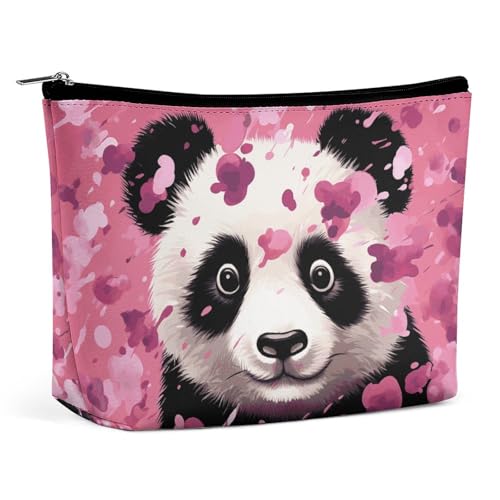 QMNBTES Reise-Make-up-Tasche aus Baumwolle, groß, mit pinkem Panda-Motiv, wasserdichte Kosmetiktasche für Geldbörse, tragbar, Make-up-Tasche, niedlicher Reißverschluss, Kosmetiktasche, lustige von QMNBTES