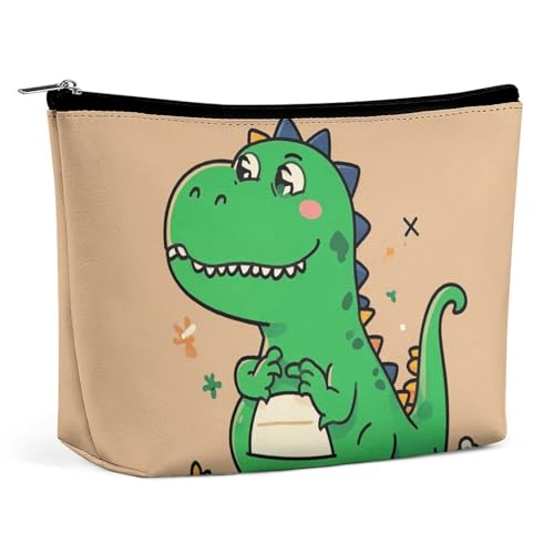 QMNBTES Reise-Make-up-Tasche mit Cartoon-Dinosaurier-Motiv, große Kulturtasche für Damen, wasserdichte Kosmetiktasche für Geldbörse, tragbare Make-up-Organizer, niedliche Reißverschlusstasche von QMNBTES
