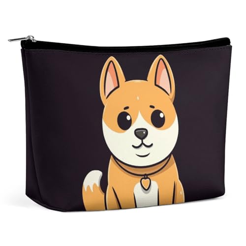 QMNBTES Reise-Make-up-Tasche mit Cartoon-Motiv Shiba Inu, große Kulturtasche für Damen, wasserdichte Kosmetiktasche für Geldbörse, tragbare Make-up-Organizer-Taschen, niedliche Reißverschlusstasche von QMNBTES