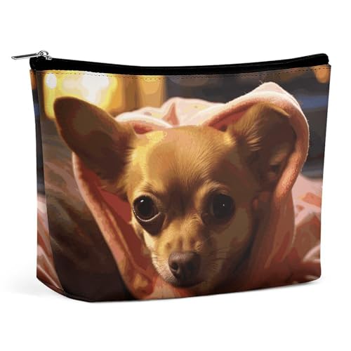QMNBTES Reise-Make-up-Tasche mit Chihuahua-Motiv, große Kulturbeutel für Damen, wasserdichte Kosmetiktasche für Geldbörse, tragbare Make-up-Organizer, niedliche Reißverschlusstasche, Kosmetiktasche von QMNBTES