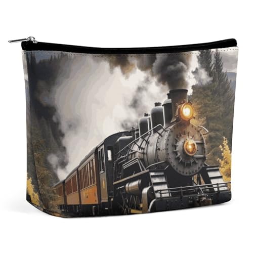 QMNBTES Reise-Make-up-Tasche mit Dampfzug, große Kulturtasche für Damen, wasserdichte Kosmetiktasche für Geldbörse, tragbare Make-up-Organizer, niedliche Reißverschlusstasche, Kosmetiktasche, lustige von QMNBTES