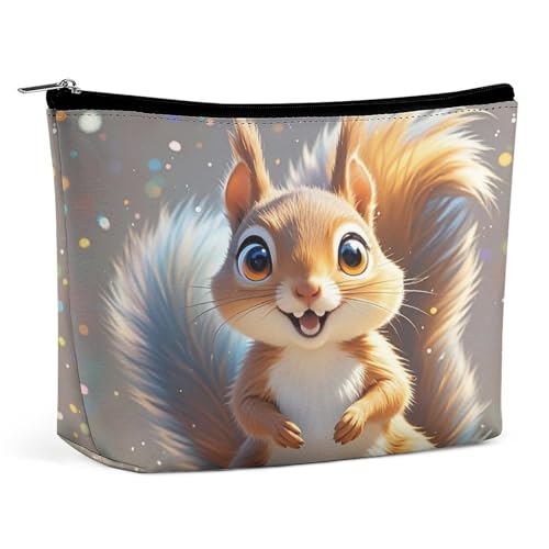 QMNBTES Reise-Make-up-Tasche mit Eichhörnchen-Motiv, große Kulturbeutel für Damen, wasserdichte Kosmetiktasche für Geldbörse, tragbare Make-up-Organizer, niedliche Reißverschlusstasche, Kosmetiktasche von QMNBTES