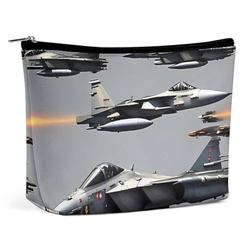 QMNBTES Reise-Make-up-Tasche mit Flugzeugkampf-Jets, große Kulturbeutel für Damen, wasserdichte Kosmetiktasche für Geldbörse, tragbar, Make-up-Tasche, niedlicher Reißverschluss, Kosmetiktasche von QMNBTES
