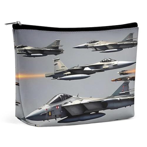 QMNBTES Reise-Make-up-Tasche mit Flugzeugkampf-Jets, große Kulturbeutel für Damen, wasserdichte Kosmetiktasche für Geldbörse, tragbar, Make-up-Tasche, niedlicher Reißverschluss, Kosmetiktasche von QMNBTES