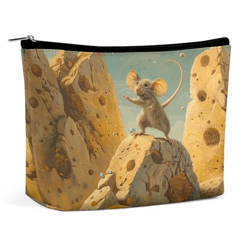 QMNBTES Reise-Make-up-Tasche mit Käse, groß, Kulturbeutel für Damen, wasserdichte Kosmetiktasche für Geldbörse, tragbar, Make-up-Organizer, niedliche Reißverschlusstasche, Kosmetiktasche, lustige von QMNBTES