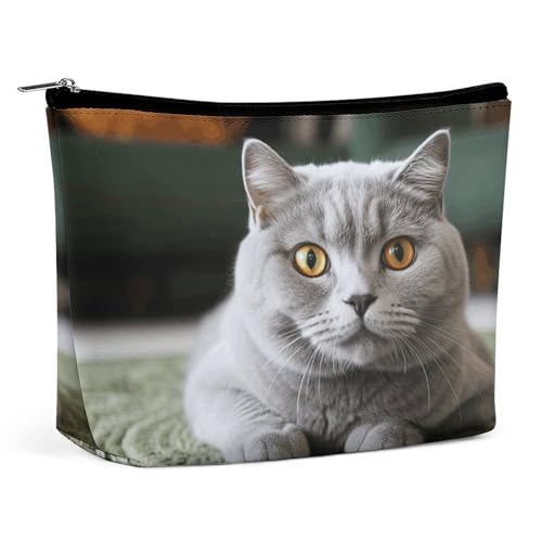QMNBTES Reise-Make-up-Tasche mit Katze auf Teppich, große Kulturtasche für Damen, wasserdichte Kosmetiktasche für Geldbörse, tragbare Make-up-Organizer, niedliche Reißverschlusstasche, Kosmetiktasche von QMNBTES