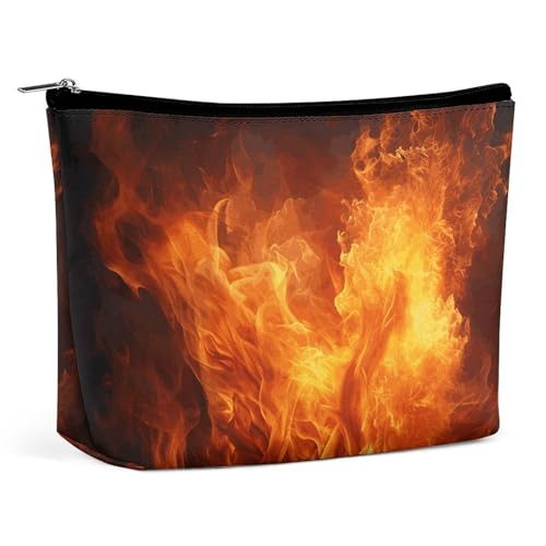 QMNBTES Reise-Make-up-Tasche mit brüllender Flamme, große Kulturtasche für Damen, wasserdichte Kosmetiktasche für Geldbörse, tragbare Make-up-Organizer, niedliche Reißverschlusstasche, Kosmetiktasche von QMNBTES