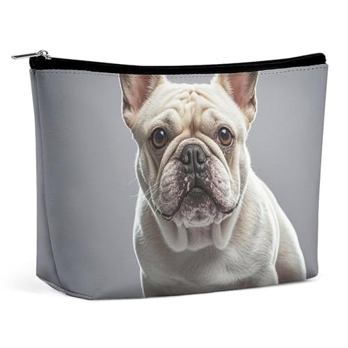 QMNBTES Reise-Make-up-Tasche mit französischer Bulldogge, große Kulturtasche für Damen, wasserdichte Kosmetiktasche für Geldbörse, tragbare Make-up-Organizer, niedliche Reißverschlusstasche von QMNBTES