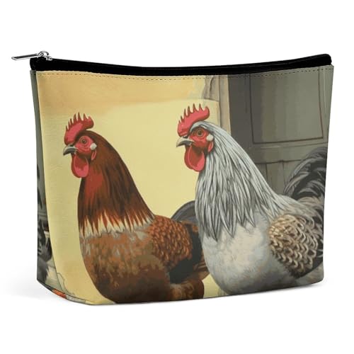 QMNBTES Reise-Make-up-Tasche mit italienischem Huhn, große Kulturtasche für Damen, wasserdichte Kosmetiktasche für Geldbörse, tragbare Make-up-Organizer, niedliche Reißverschlusstasche, Kosmetiktasche von QMNBTES