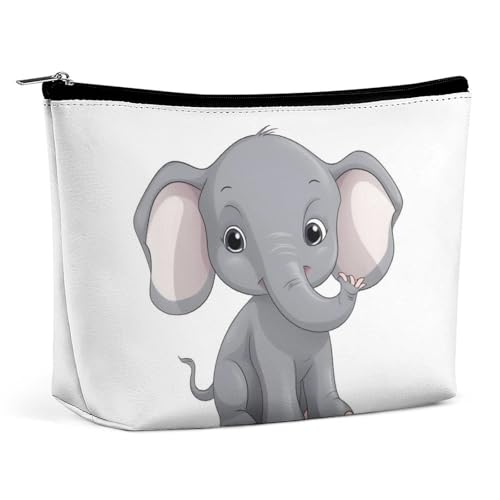 QMNBTES Reise-Make-up-Tasche mit niedlichem Cartoon-Elefant, große Kulturtasche für Damen, wasserdichte Kosmetiktasche für Geldbörse, tragbare Make-up-Organizer-Taschen, niedliche Reißverschlusstasche von QMNBTES
