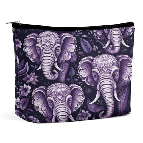 QMNBTES Reise-Make-up-Tasche mit niedlichem Elefantenmotiv, große Kulturtasche für Damen, wasserdichte Kosmetiktasche für Geldbörse, tragbare Make-up-Organizer-Taschen, niedliche Reißverschlusstasche von QMNBTES
