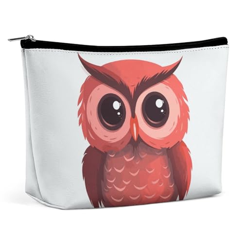QMNBTES Reise-Make-up-Tasche mit niedlicher roter Eule, große Kulturtasche für Damen, wasserdichte Kosmetiktasche für Geldbörse, tragbare Make-up-Organizer-Taschen, niedliche Reißverschlusstasche von QMNBTES
