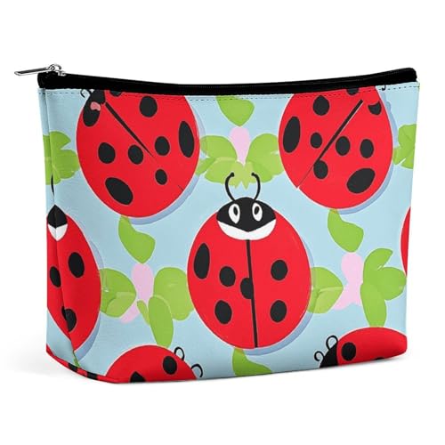 QMNBTES Reise-Make-up-Tasche mit rotem Marienkäfer-Muster, große Kulturtasche für Damen, wasserdichte Kosmetiktasche für Geldbörse, tragbare Make-up-Organizer-Taschen, niedliche Reißverschlusstasche von QMNBTES