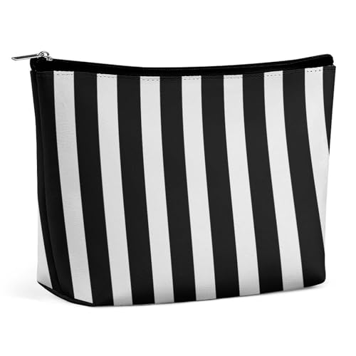 QMNBTES Reise-Make-up-Tasche mit schwarzen und weißen Streifen, große Kulturtasche für Damen, wasserdichte Kosmetiktasche für Geldbörse, tragbare Make-up-Organizer, niedliche Reißverschlusstasche von QMNBTES