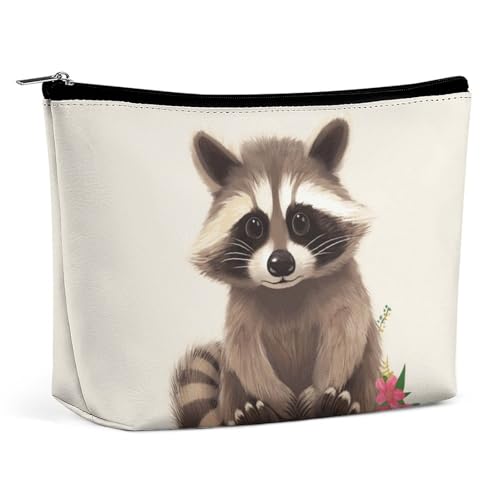 QMNBTES Waschbär-Reise-Make-up-Tasche, groß, Kulturbeutel für Damen, wasserdichte Kosmetiktasche für Geldbörse, tragbar, Make-up-Organizer, niedliche Reißverschlusstasche, Kosmetiktasche, lustige von QMNBTES