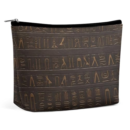 Reise-Make-up-Tasche mit antiker ägyptischer Hieroglyphe, große Kulturbeutel für Damen, wasserdichte Kosmetiktasche für Geldbörse, tragbare Make-up-Organizer, niedliche Reißverschlusstasche von QMNBTES