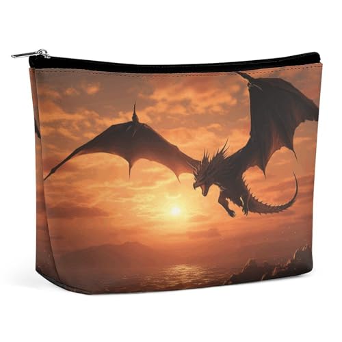 Reise-Make-up-Tasche mit fliegendem Drachen, Motiv: Meeres-Sonnenuntergang, große Kulturtasche für Damen, wasserdichte Kosmetiktasche für Geldbörse, tragbare Make-up-Organizer, niedliche von QMNBTES