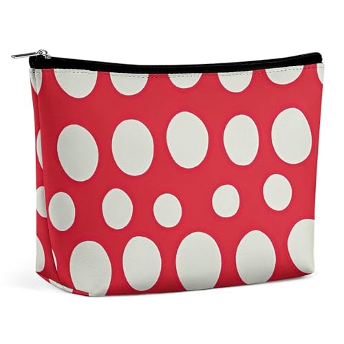Reise-Make-up-Tasche mit roten und weißen Punkten, große Kulturtasche für Damen, wasserdichte Kosmetiktasche für Geldbörse, tragbare Make-up-Organizer-Taschen, niedliche Reißverschlusstasche von QMNBTES