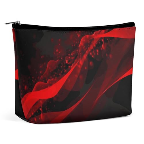 Reise-Make-up-Tasche mit schwarzem und rotem Hintergrund, große Kulturtasche für Damen, wasserdichte Kosmetiktasche für Geldbörse, tragbare Make-up-Organizer-Taschen, niedliche Reißverschlusstasche von QMNBTES