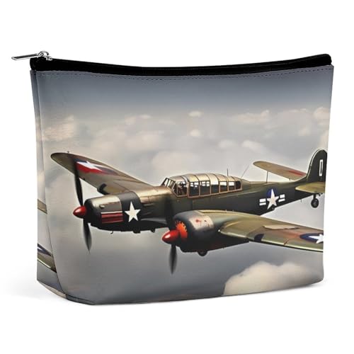 Weltkrieg Flugzeug-Reise-Make-up-Tasche, große Kulturtasche für Damen, wasserdichte Kosmetiktasche für Geldbörse, tragbare Make-up-Organizer, niedliche Reißverschlusstasche, Kosmetiktasche, lustige von QMNBTES