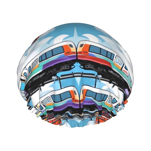 Monorail Train Shower Caps for Women Reusable Waterproof Shower Cap with Elastic Strap Bath Hair Hat Double Layers Thick Bath Caps for Spa Salon Travel Monorail Train Shower Caps for Women Reusable Waterproof Shower Cap with Elastic Strap Bath Hair Hat Double Layers Thick Bath Caps for Spa Salon Travel von QMNEHJ