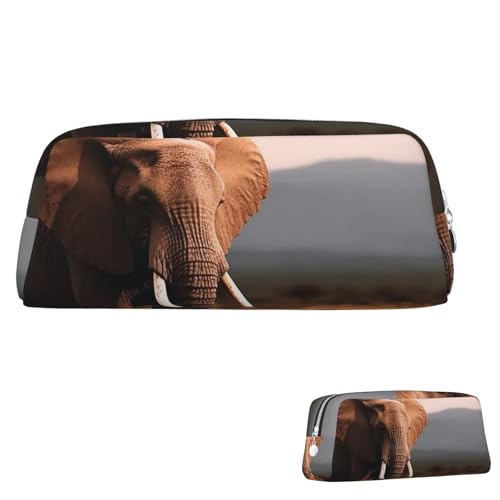QMNEHJ Federmäppchen, großes Fassungsvermögen, PU-Leder, Stifteetui, Elefant, kleiner Reißverschluss, Schreibwaren-Tasche, ästhetische Stifttasche, niedliche Bleistiftbox, tragbare Make-up-Tasche für von QMNEHJ