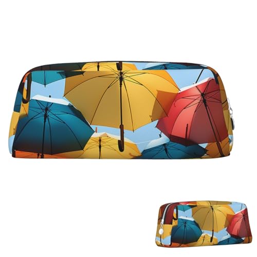 QMNEHJ Federmäppchen, großes Fassungsvermögen, PU-Leder, Stifteetui, farbige Regenschirme, kleiner Reißverschluss, Schreibwaren-Tasche, ästhetische Stifttasche, tragbare Make-up-Tasche für Männer und von QMNEHJ