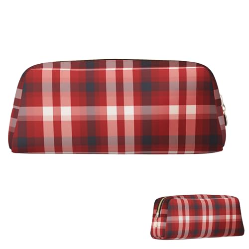 QMNEHJ Federmäppchen, großes Fassungsvermögen, PU-Leder, Stifteetui, rotes Karo, kleiner Reißverschluss, Schreibwaren-Tasche, ästhetische Stifttasche, niedliche Bleistiftbox, tragbare Make-up-Tasche von QMNEHJ
