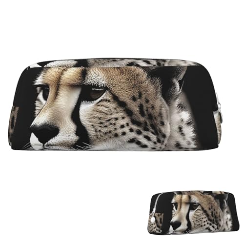 QMNEHJ Federmäppchen mit großem Fassungsvermögen, PU-Leder, Federmäppchen, Gepard, kleiner Reißverschluss, Schreibwaren-Tasche, ästhetische Stifttasche, tragbare Make-up-Tasche für Männer und Frauen von QMNEHJ