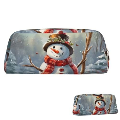 QMNEHJ Federmäppchen mit großem Fassungsvermögen, PU-Leder, Federmäppchen, Schneemann, Weihnachten, kleiner Reißverschluss, Schreibwaren-Tasche, ästhetische Stifttasche, niedliche Bleistiftbox von QMNEHJ