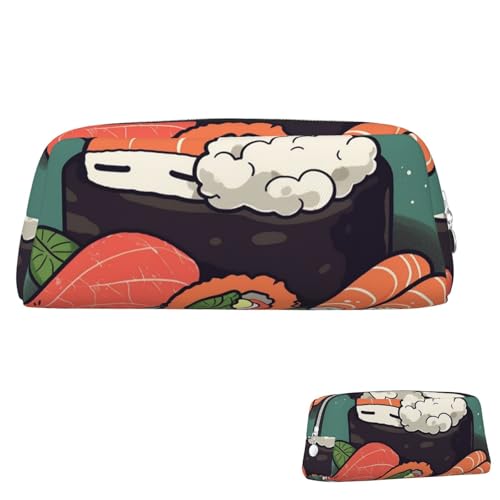 QMNEHJ Federmäppchen mit großem Fassungsvermögen, PU-Leder, Federmäppchen, Sushi, kleiner Reißverschluss, Schreibwaren-Tasche, ästhetische Stifttasche, niedliche Bleistiftbox, tragbare Make-up-Tasche von QMNEHJ