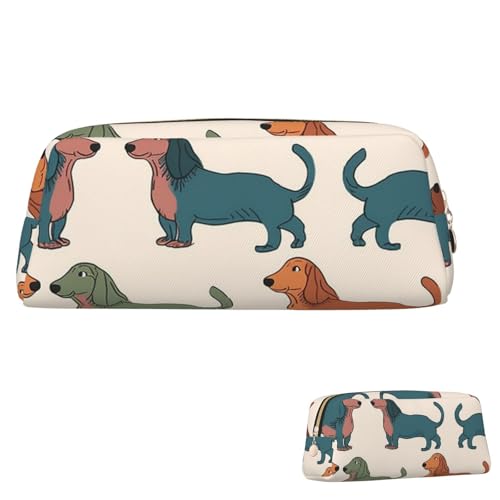 QMNEHJ Federmäppchen mit großem Fassungsvermögen, PU-Leder, Federmäppchen, niedlicher Dackel, kleiner Reißverschluss, Schreibwaren-Tasche, ästhetische Stifttasche, tragbare Make-up-Tasche für Männer von QMNEHJ