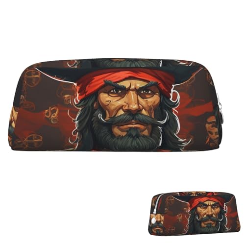 QMNEHJ Federmäppchen mit großem Fassungsvermögen, PU-Leder, Piratenkapitän, kleiner Reißverschluss, Schreibwaren-Tasche, ästhetische Stifttasche, niedliche Bleistiftbox, tragbare Make-up-Tasche für von QMNEHJ