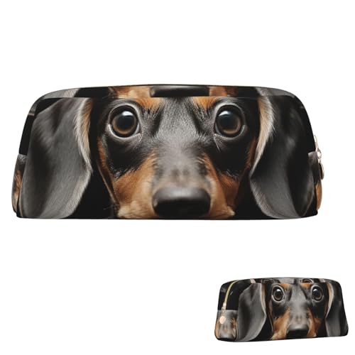 QMNEHJ Federmäppchen mit großem Fassungsvermögen, PU-Leder, Stifteetui, Dackel, kleiner Reißverschluss, Schreibwaren-Tasche, ästhetische Stifttasche, niedliche Bleistiftbox, tragbare Make-up-Tasche von QMNEHJ