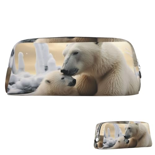 QMNEHJ Federmäppchen mit großem Fassungsvermögen, PU-Leder, Stifteetui, Eisbär, Liebe, kleiner Reißverschluss, Schreibwaren-Tasche, ästhetische Stifttasche, niedliche Bleistiftbox, tragbare von QMNEHJ