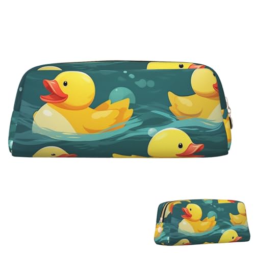 QMNEHJ Federmäppchen mit großem Fassungsvermögen, PU-Leder, Stifteetui, Gummi-Enten, kleiner Reißverschluss, Schreibwaren-Tasche, ästhetische Stifttasche, tragbare Make-up-Tasche für Männer und Frauen von QMNEHJ