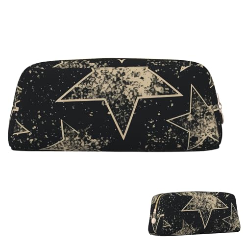 QMNEHJ Federmäppchen mit großem Fassungsvermögen, PU-Leder, Stifteetui, Stern, kleiner Reißverschluss, Schreibwaren-Tasche, ästhetische Stifttasche, tragbare Make-up-Tasche für Männer und Frauen, gold von QMNEHJ