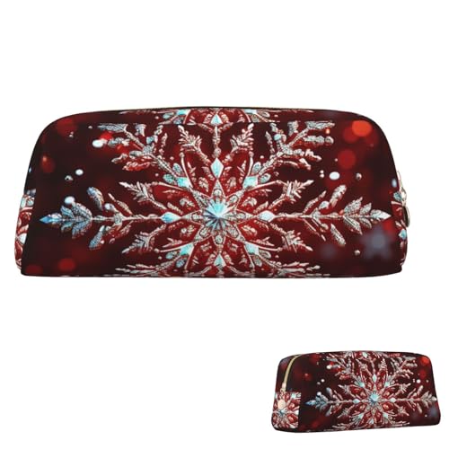 QMNEHJ Federmäppchen mit großem Fassungsvermögen, PU-Leder, Stifteetui, Weihnachts-Schneeflocke, kleiner Reißverschluss, Schreibwaren-Tasche, ästhetische Stifttasche, tragbare Make-up-Tasche für von QMNEHJ