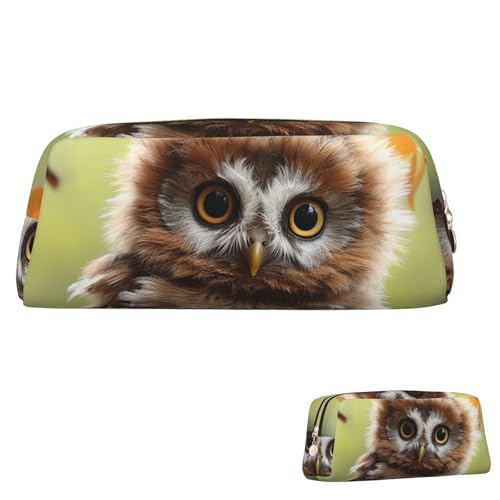 QMNEHJ Federmäppchen mit großem Fassungsvermögen, PU-Leder, Stifteetui, echte niedliche Eulen, kleiner Reißverschluss, Schreibwaren-Tasche, ästhetische Stifttasche, tragbare Make-up-Tasche für Männer von QMNEHJ